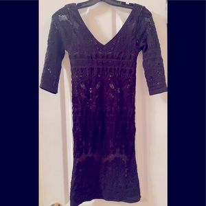 Bebe 3/4 Sleeve Black and Nude Bodycon dress